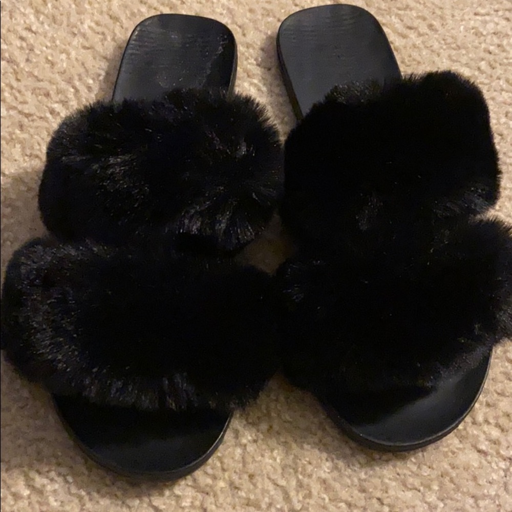 Softest black fur slides